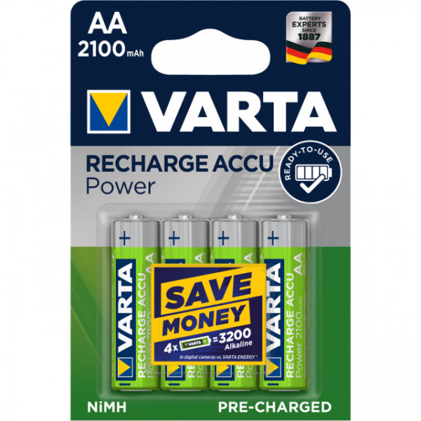 Akku Varta "Ready To Use" - Recharge Accu Power Mignon AA,Mignon, Size M, NiMh, 2100mAh, 4er Blister